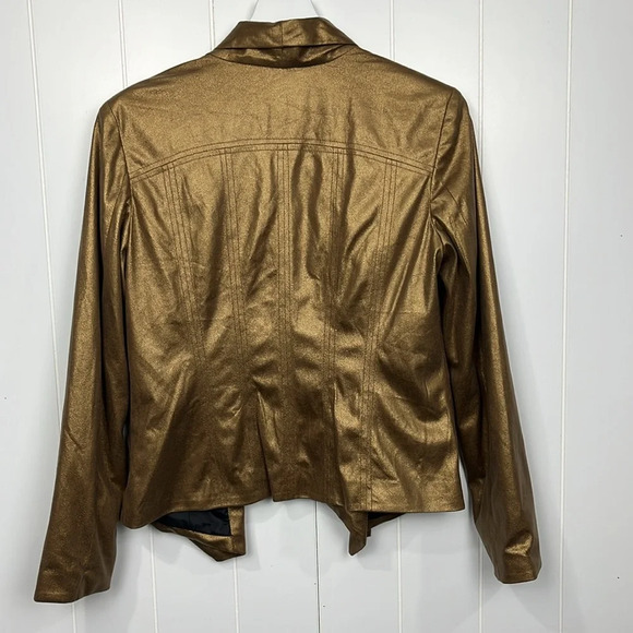 Style & Co Womens Jacket Gold S Open Front Zip Pockets Lined Shoulder Pads Chic - Picture 9 of 13